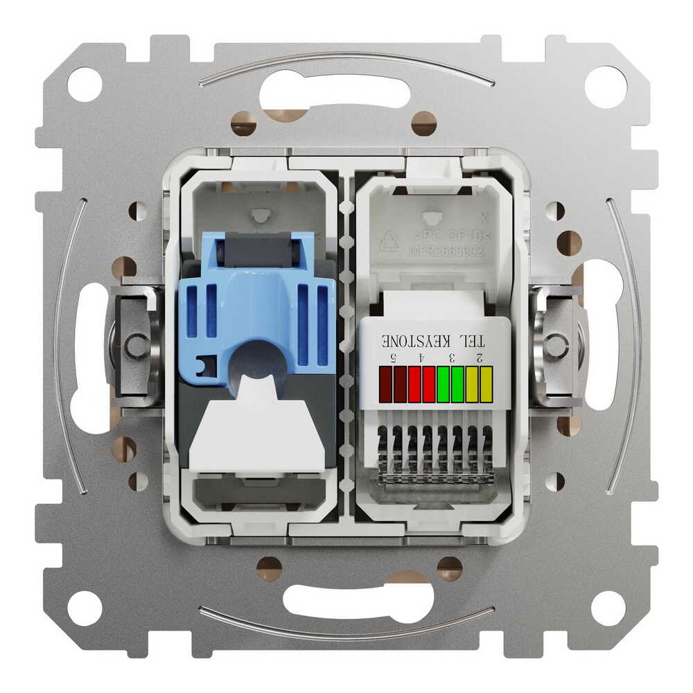 Розетка Schneider Sedna Design бежевая компьютерная RJ45 Cat. 6 UTP + RJ11 ( SDD112468 )